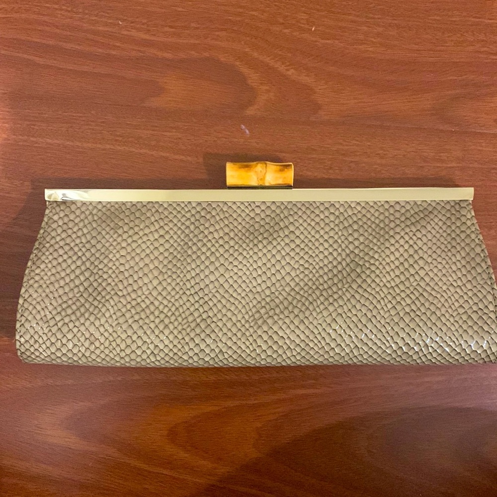 COPY - LOFT Snakeskin Clutch With Bamboo Clasp